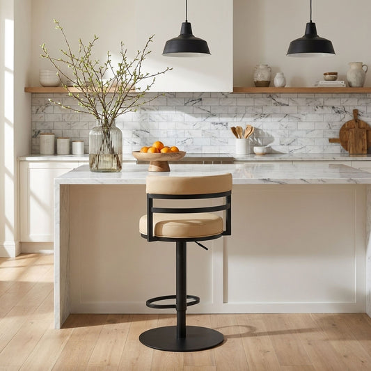 Judi - Modern Industrial Swivel Metal Adjustable Height Barstool With Faux Leather Seat - Black Finish