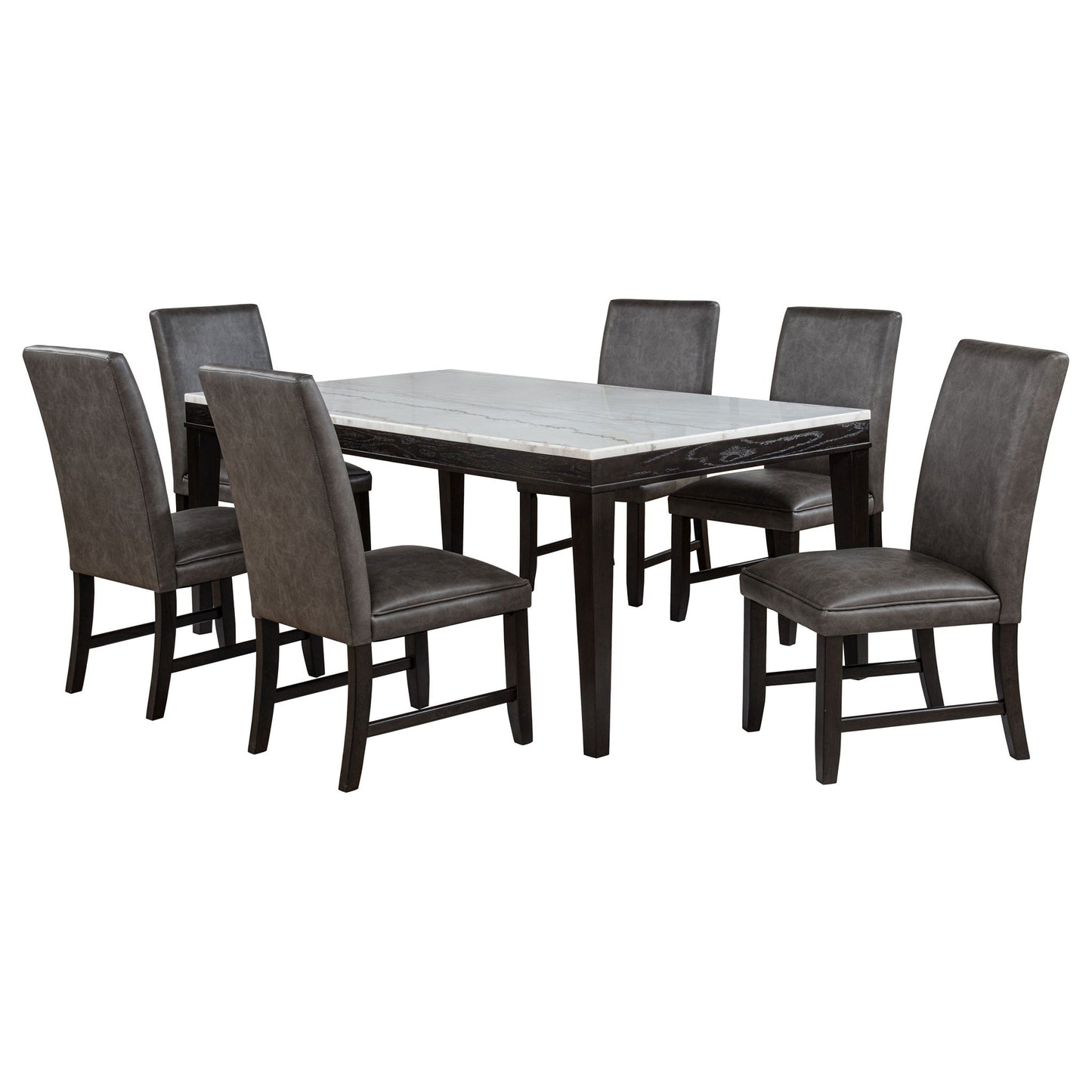 Averill 7-piece White Marble Top Dining Set Dark Grey and Coffee Bean