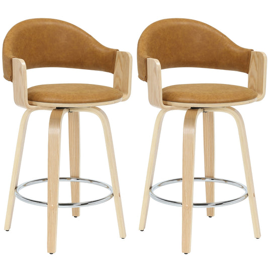 Daxton - Swivel Counter Height Round Back Wood Bar Stool With Faux Leather Seat