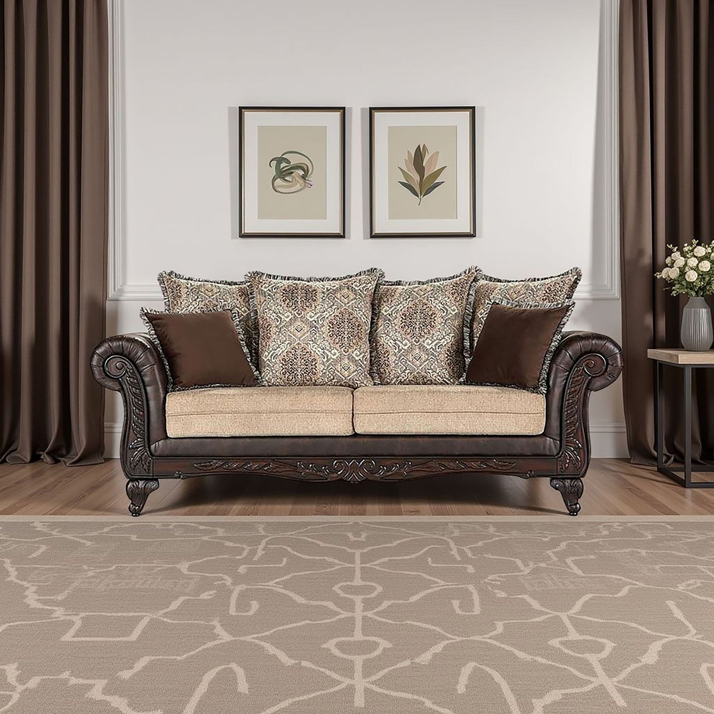 Elmbrook Upholstered Rolled Arm Sofa Brown