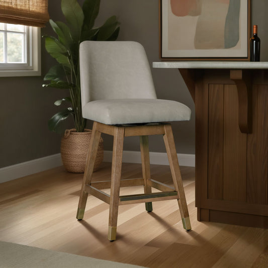 Amelia - Swivel Rubberwood Barstool With Faux Leather Seat