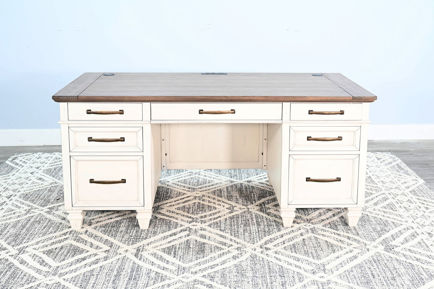 Pasadena - Desk With Drawers - Buckskin / Marble White