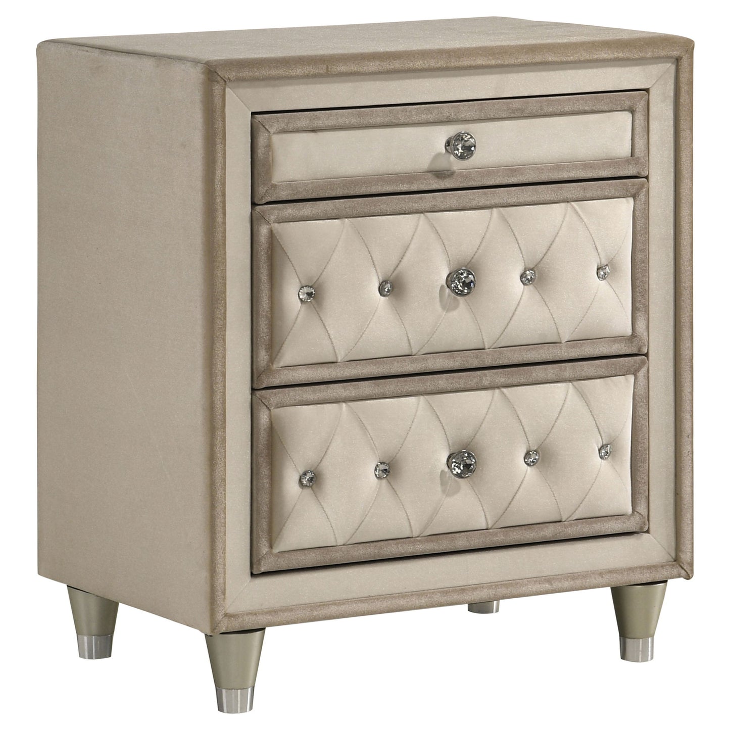 Antonella Upholstered 3-drawer Nightstand Ivory and Camel