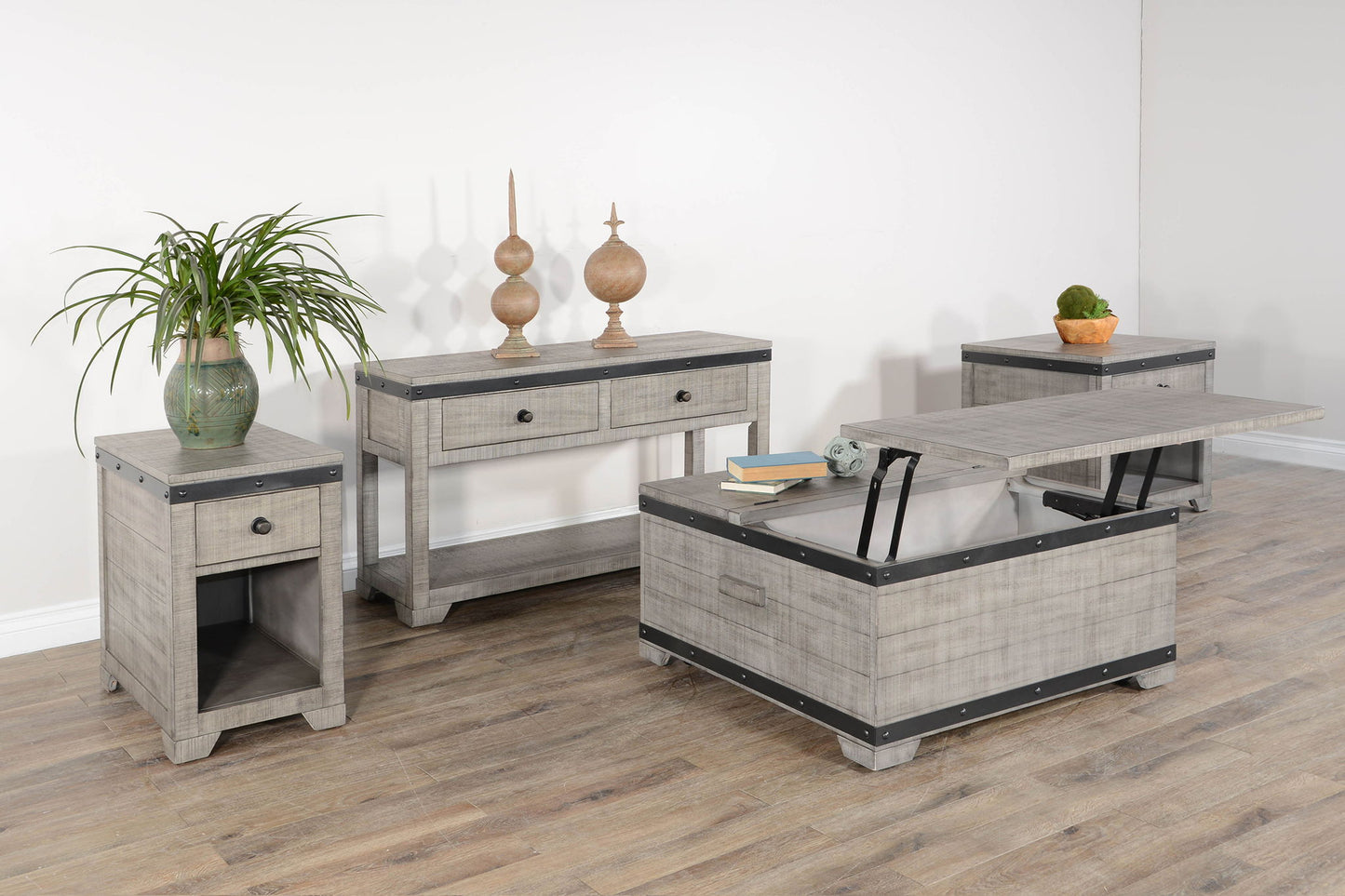 Alpine - Mahogany Wood Coffee Table With Lift Top And Casters - Gray