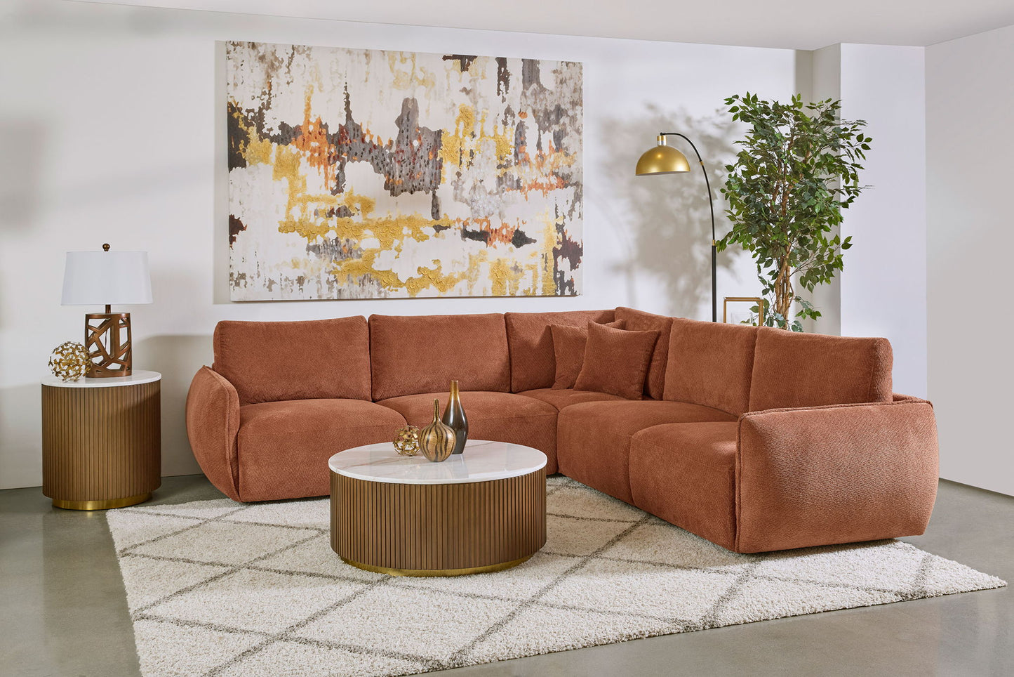 Elysia 5-piece Chenille Upholstered Modular Sectional Sofa Coral