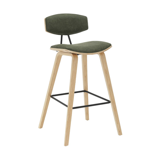 Fox - Bar Height Curved Back Wood Bar Stool With Faux Leather Seat