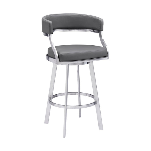 Dione - Swivel Faux Leather And Brushed Stainless Steel Bar Stool