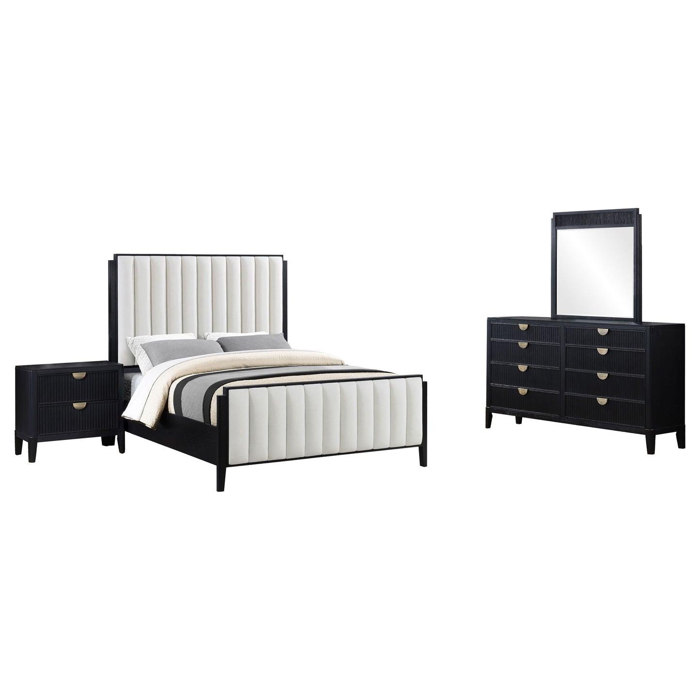 Brookmead 4-piece Upholstered Eastern King Bedroom Set Black
