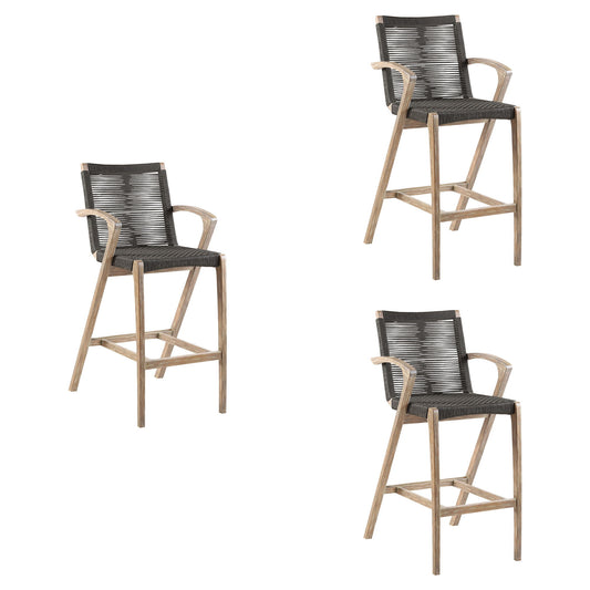 Brielle - Outdoor Light Eucalyptus Wood And Charcoal Rope Counter Height Stool Set