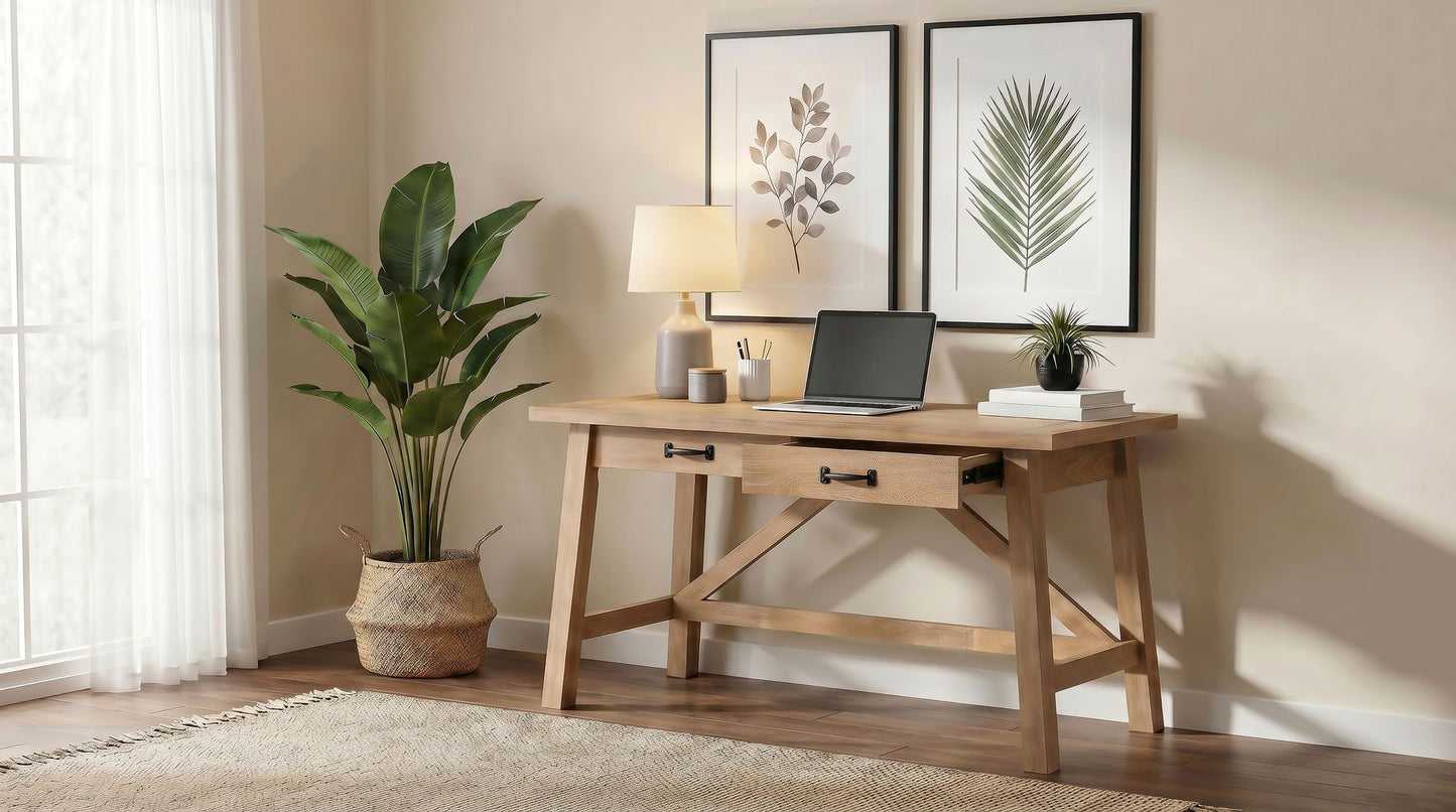 Fabian 54-inch 2-drawer Computer Writing Desk Distressed Light Brown