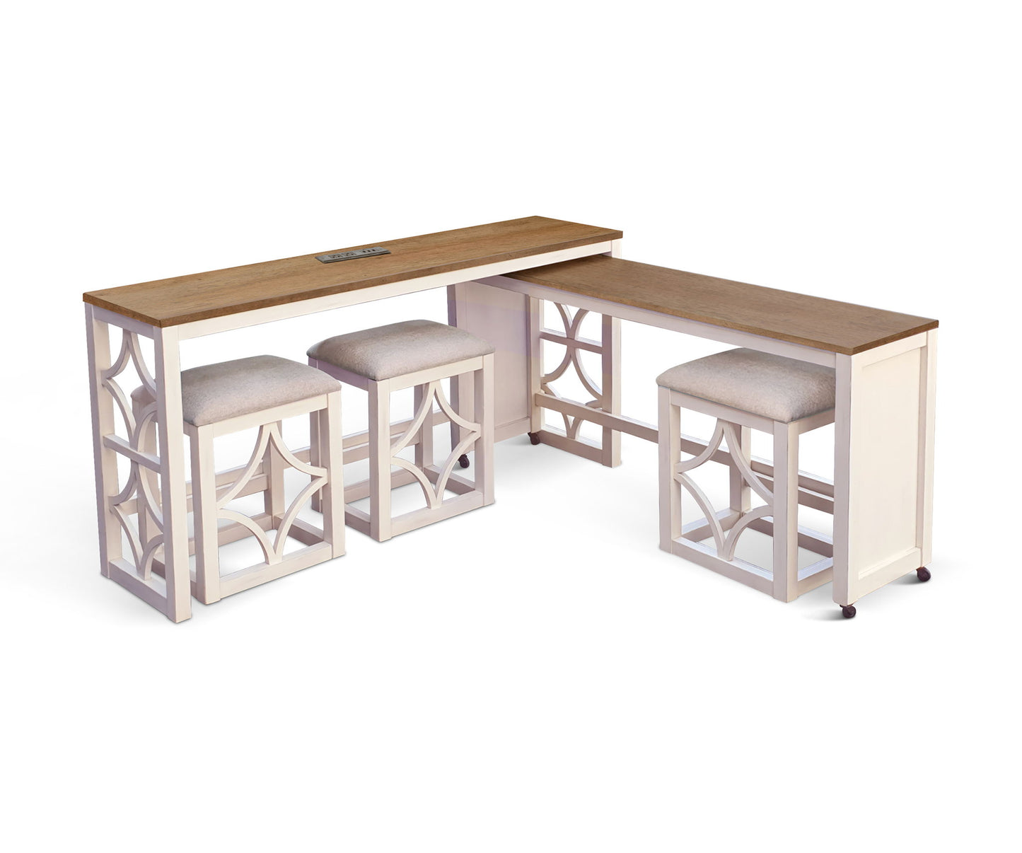 Pasadena - Nesting Console Table With Stools (5 Piece Set) - Buckskin / Marble White
