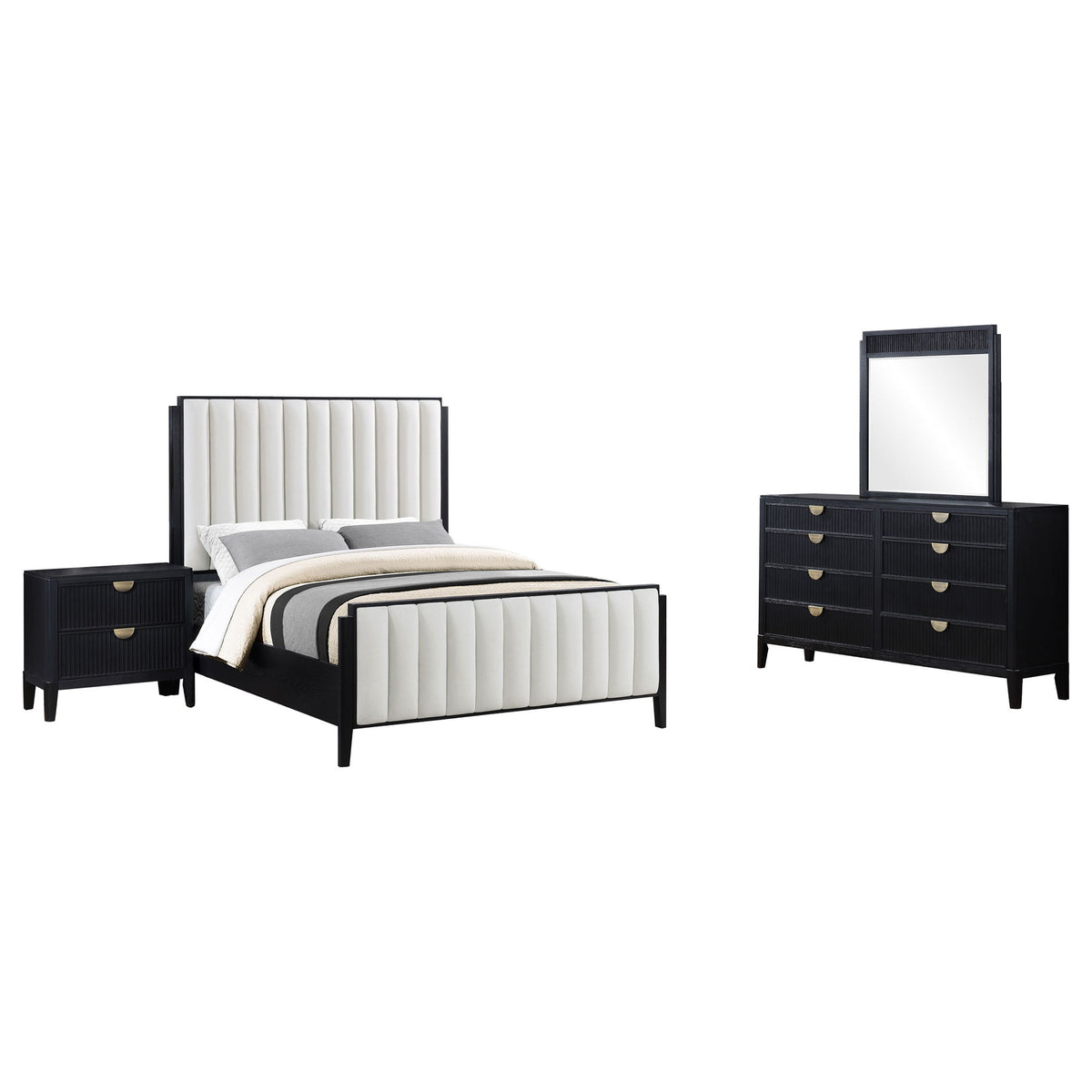 Brookmead 4-piece Upholstered Cal King Bedroom Set Black
