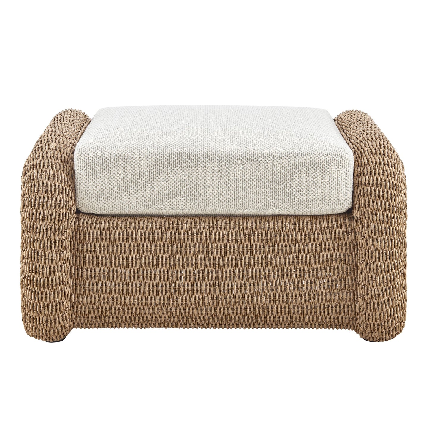 Pavilion - Rattan Outdoor Ottoman With Cushions - Boucle White / Natural