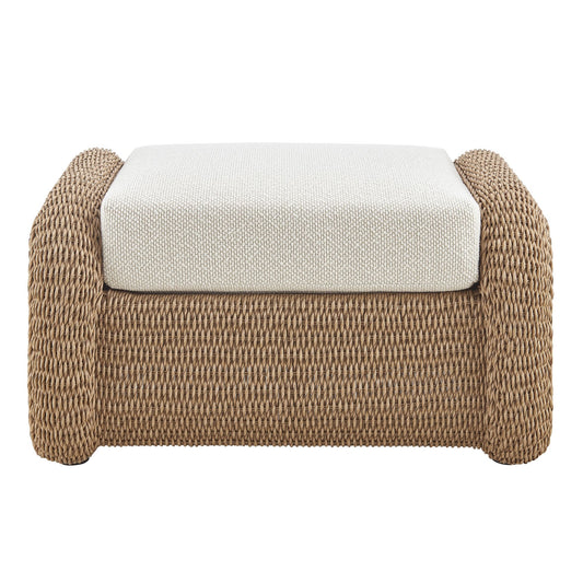 Pavilion - Rattan Outdoor Ottoman With Cushions - Boucle White / Natural