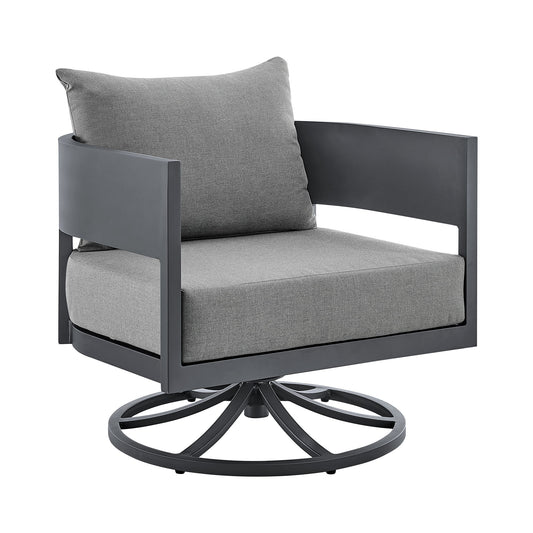 Argiope - 3 Piece Patio Outdoor Swivel Seating Set - Dark Gray Aluminum With Gray Cushions