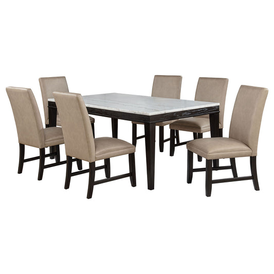 Averill 7-piece White Marble Top Dining Set Tan and Coffee Bean