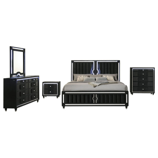 Ravenne 5-piece Velvet Upholstered California King LED Bedroom Set Black