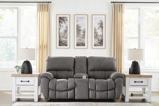 Bakerstein - Power Reclining Loveseat/Console/Adjustable Headrest - Galaxy