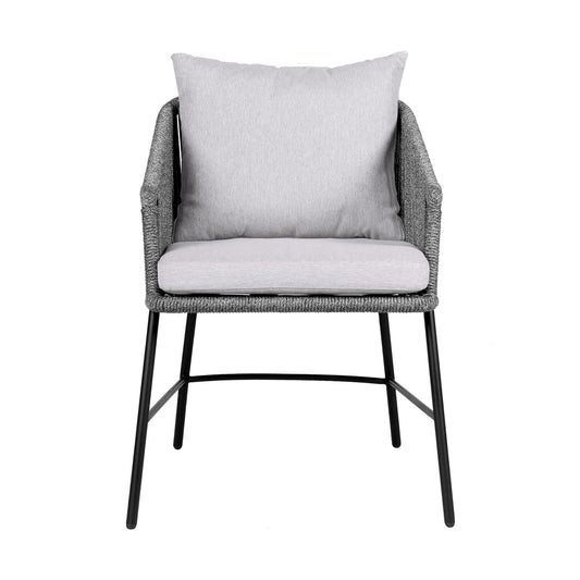 Calica - Outdoor Patio Dining Chair - Black Metal And Gray Rope