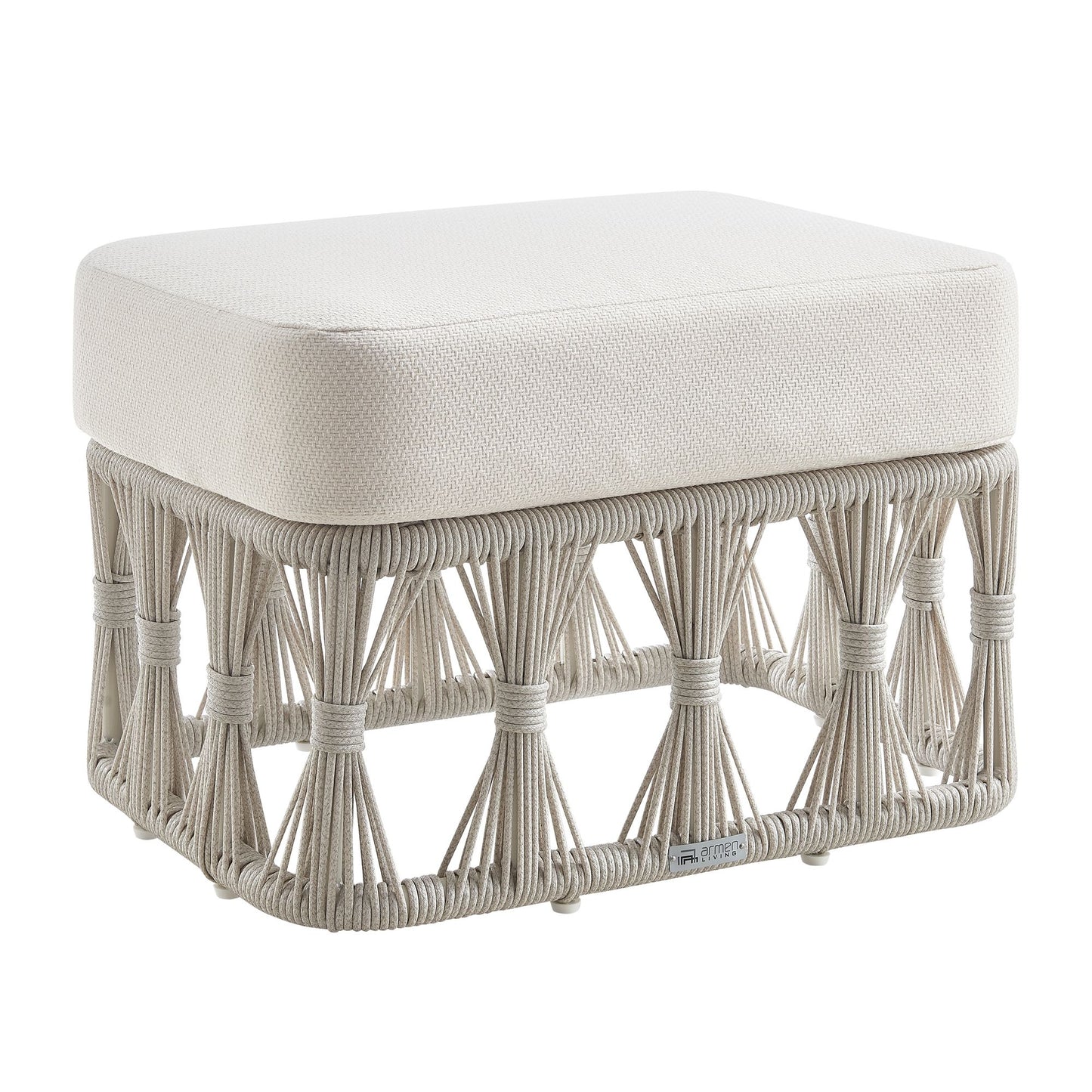 Breeze - Cream Metal Outdoor Ottoman With Cushions - Pearl
