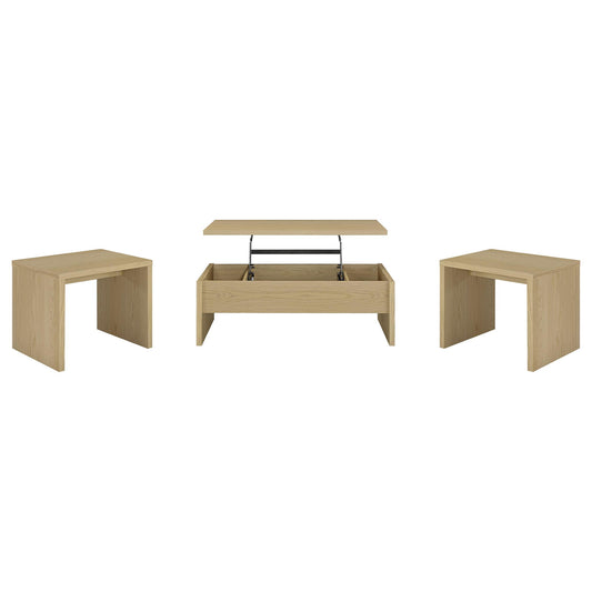 Canoga 3-piece Lift Top Cocktail Coffee Table Set Light Oak
