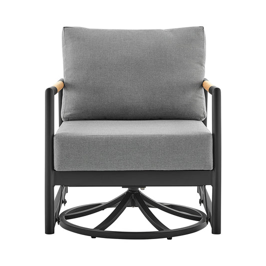 Royal - Outdoor Patio Swivel Glider Lounge Chair - Black Aluminum And Teak Wood With Cushions