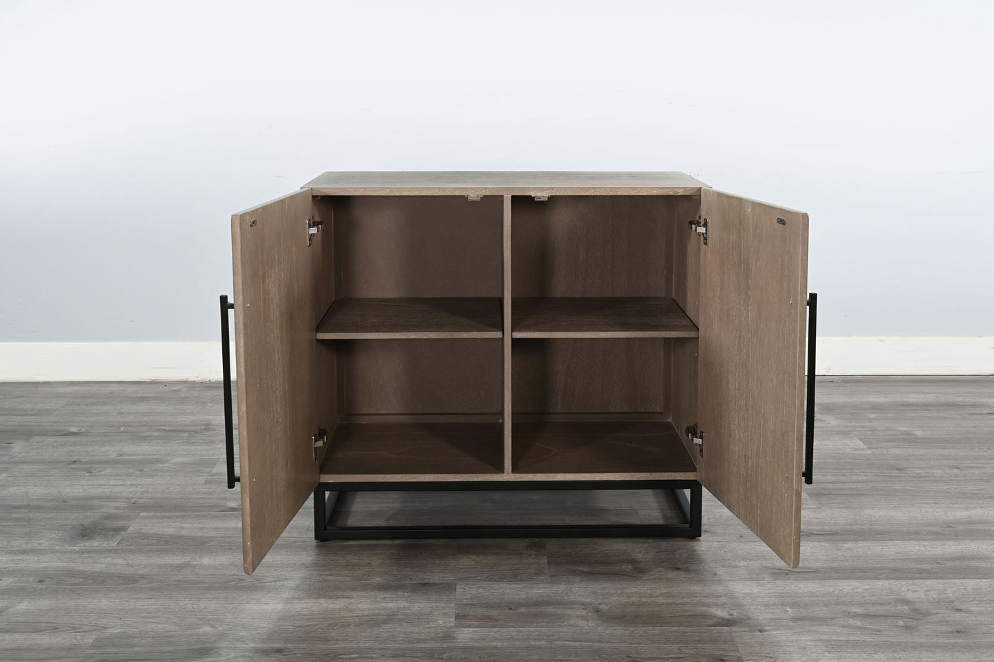 Wood Accent Cabinet With Chevron Doors And Metal Base - Wheat