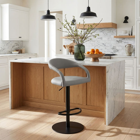 Marlow - Swivel Metal Adjustable Height Barstool With Faux Leather Seat