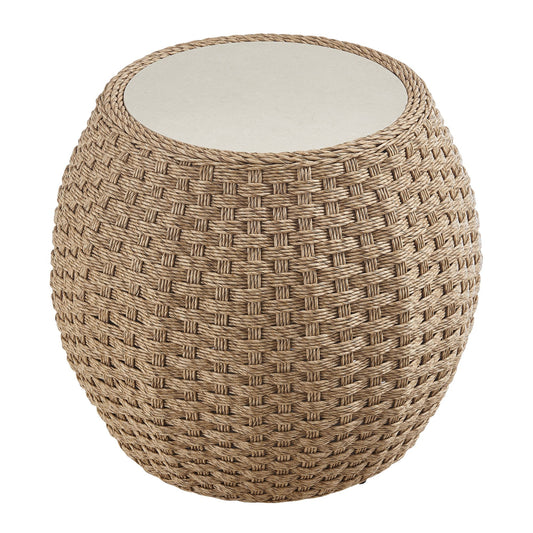 Kobalt - Rattan Round Outdoor Side Table With Sintered Stone Table Top - Beige
