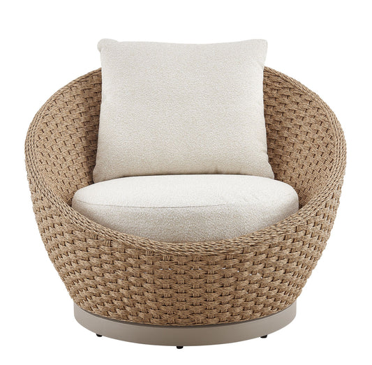 Kobalt - Metal Outdoor Swivel Lounge Chair With Cushions - Boucle White / Natural