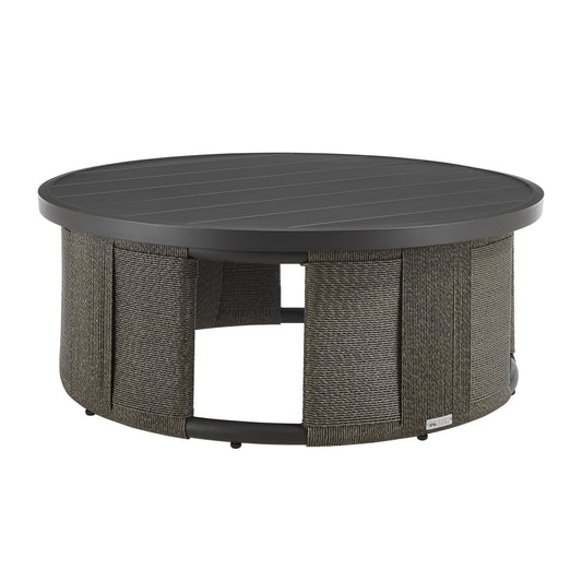 Brampton - Powder Coated Metal Round Outdoor Coffee Table With Aluminum Table Top - Gray