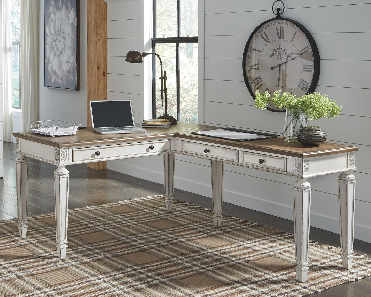 Realyn - Home Office L Shaped Desk - White / Brown