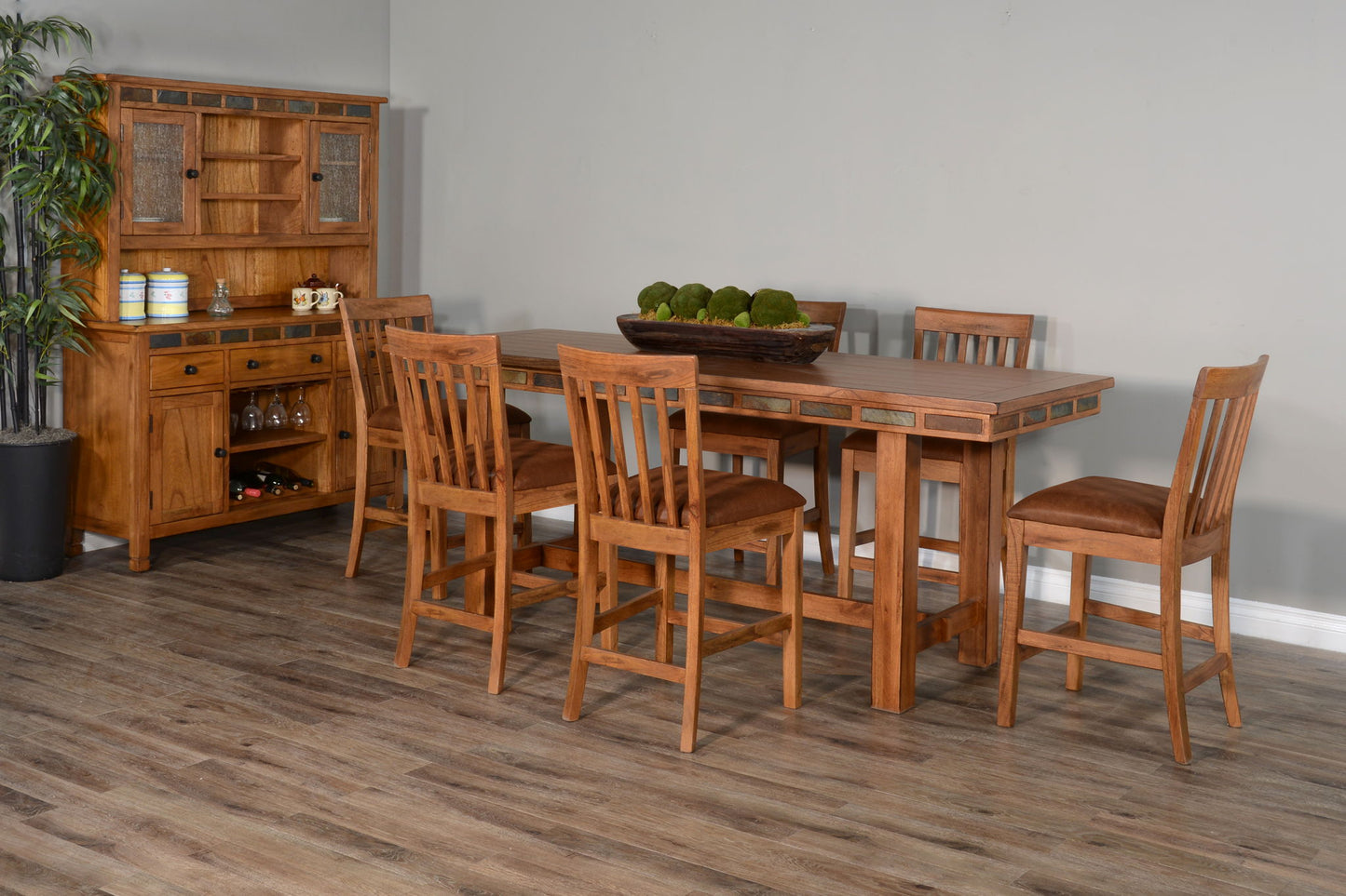 Sedona - Counter Slatback Barstool, Cushion Seat (Set of 2) - Rustic Oak