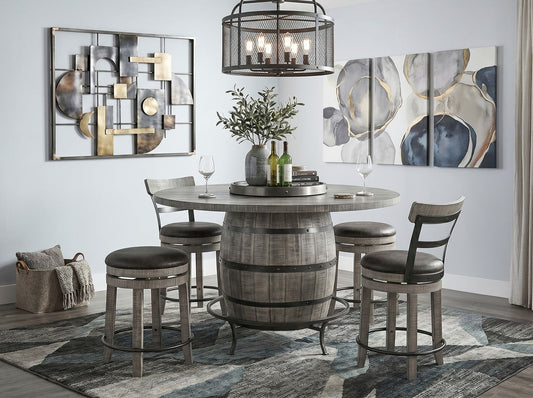 Alpine - Round Pub Table With Wine Barrel Base - Gray