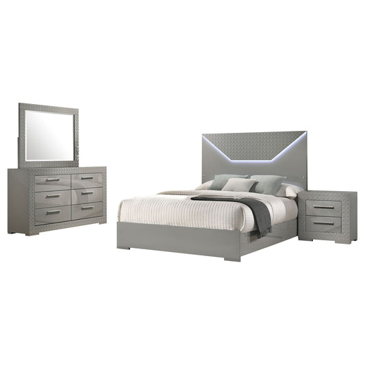 Ives 4-piece Queen Bedroom Set Grey High Gloss
