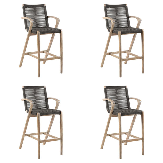 Brielle - Outdoor Light Eucalyptus Wood And Charcoal Rope Bar Height Stool Set