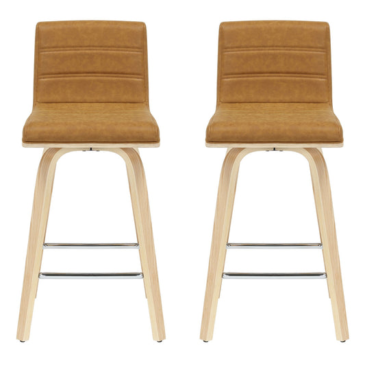 Vienna - 35.5" Swivel Counter Height Square Back Wood Bar Stool With Faux Leather Seat