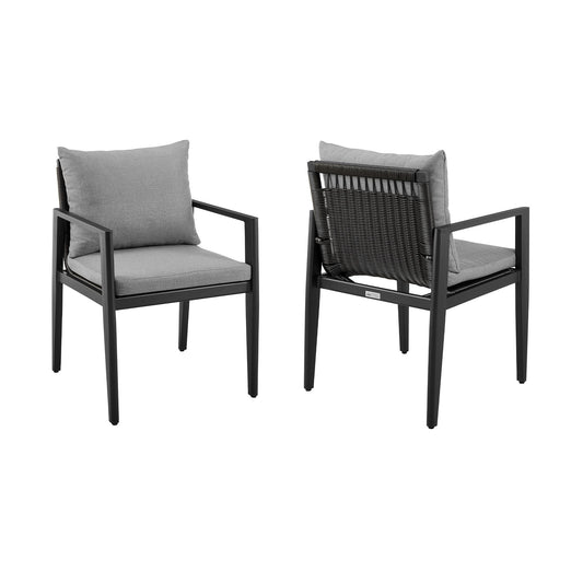 Cayman - Outdoor Patio Dining Chairs With Arms In Aluminum With Gray Cushions - (Set Of 2)