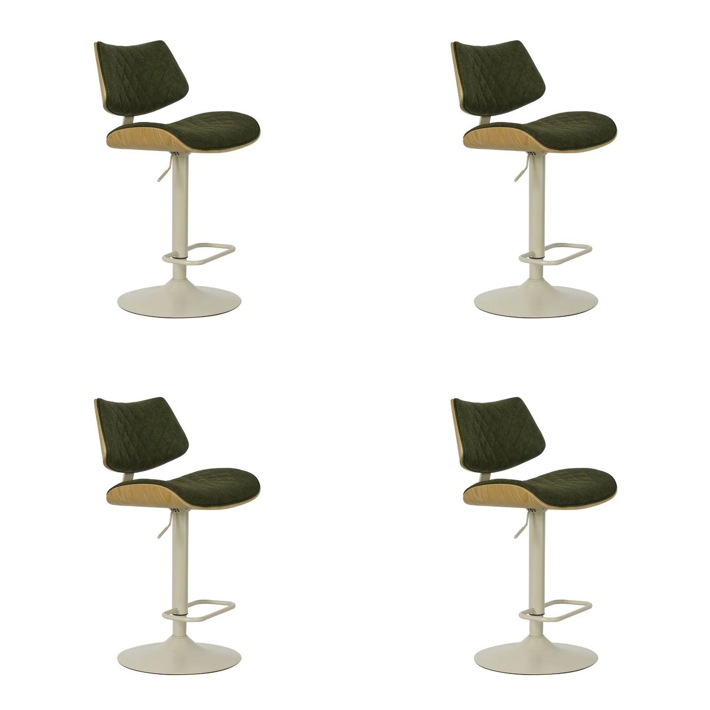 Leland - Adjustable Swivel Curved Back Wood Bar Stool With Faux Leather Seat