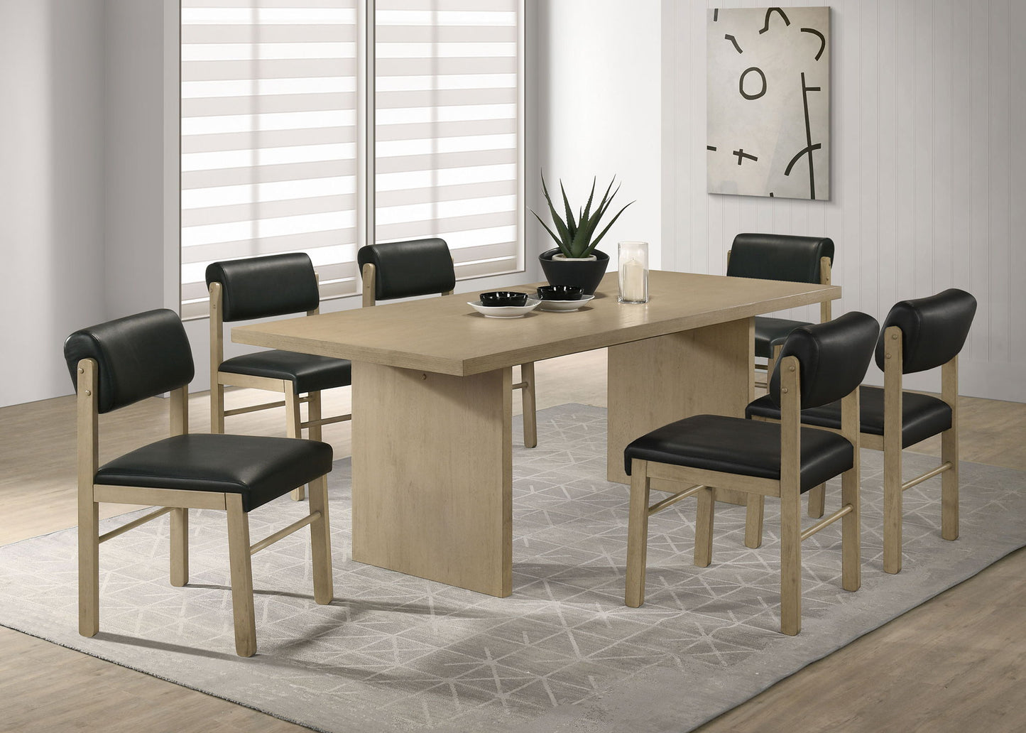 Decker 7-piece 82-inch Rectangular Dining Set Black and Natural Oak