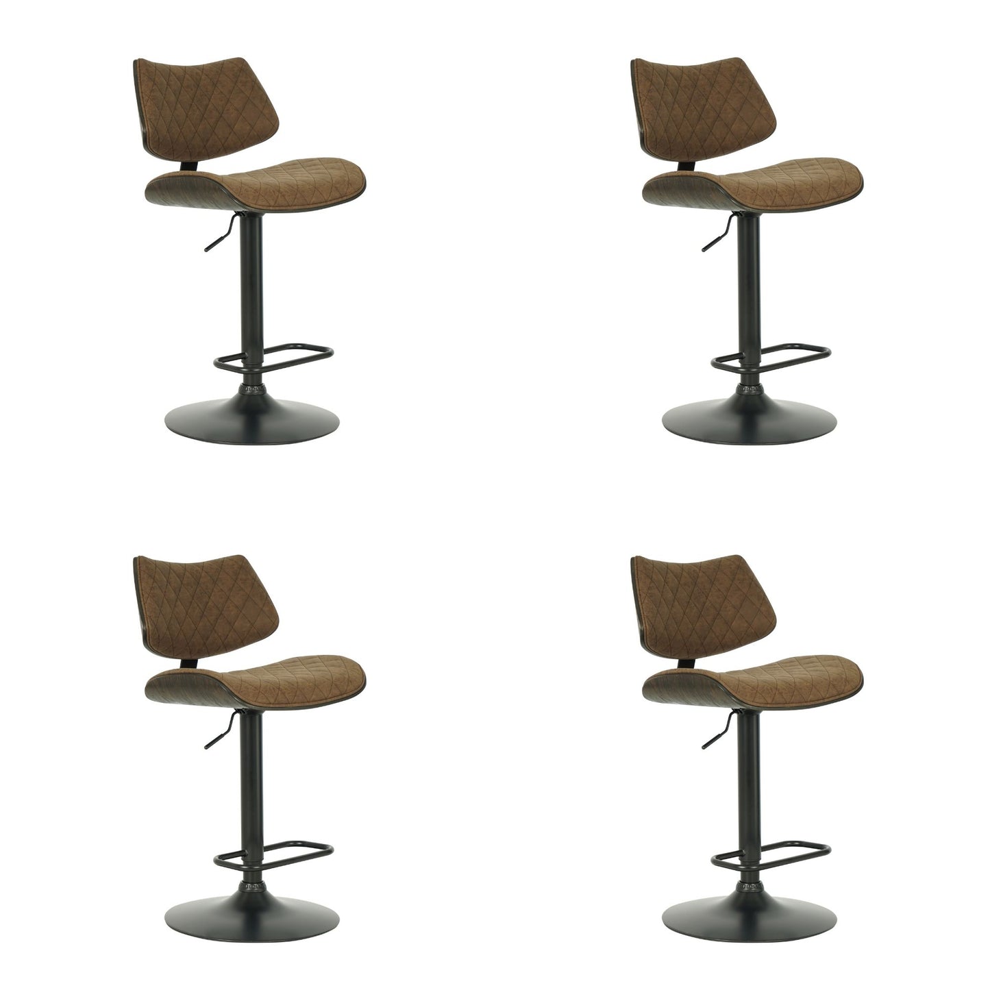 Leland - Adjustable Swivel Curved Back Wood Bar Stool With Faux Leather Seat