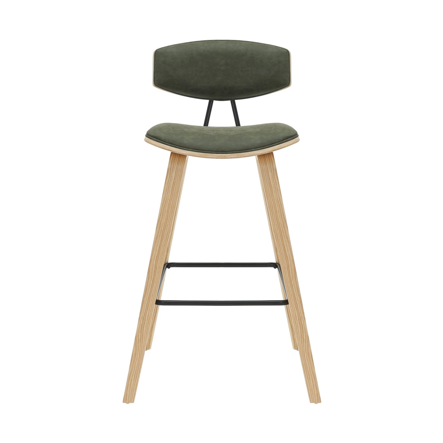 Fox - Bar Height Curved Back Wood Bar Stool With Faux Leather Seat