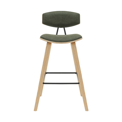 Fox - Bar Height Curved Back Wood Bar Stool With Faux Leather Seat