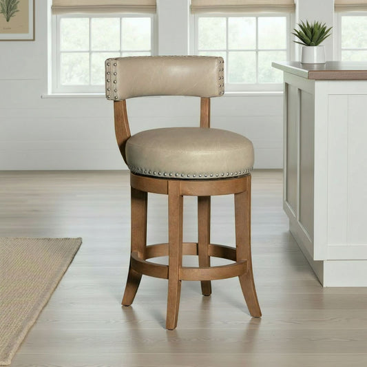 Mystic - Swivel Rubberwood Counter Or Bar Height Barstool With Faux Leather Seat