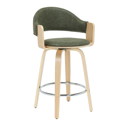 Daxton - Swivel Counter Height Round Back Wood Bar Stool With Faux Leather Seat