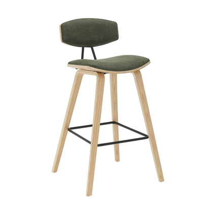 Fox - Bar Height Curved Back Wood Bar Stool With Faux Leather Seat
