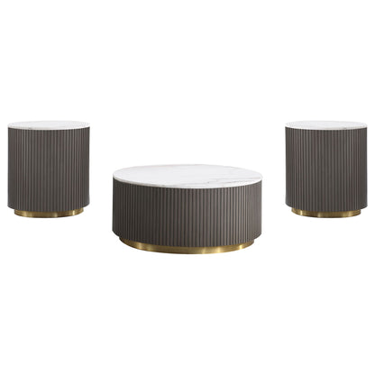 Jason 3-piece Round White Marble Coffee Table Set Charcoal
