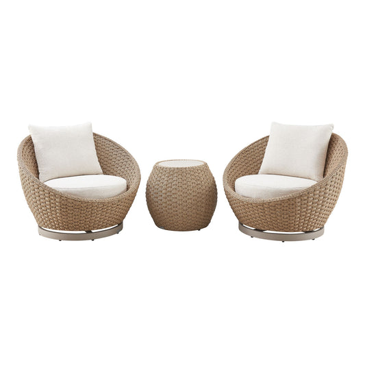 Kobalt - 3-Piece Powder Coated Metal Outdoor Conversation Set With Cushions - Boucle White / Natural