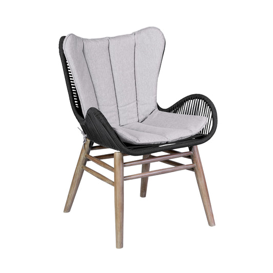 Fanny - Outdoor Patio Dining Chair - Light Eucalyptus Wood And Charcoal Rope