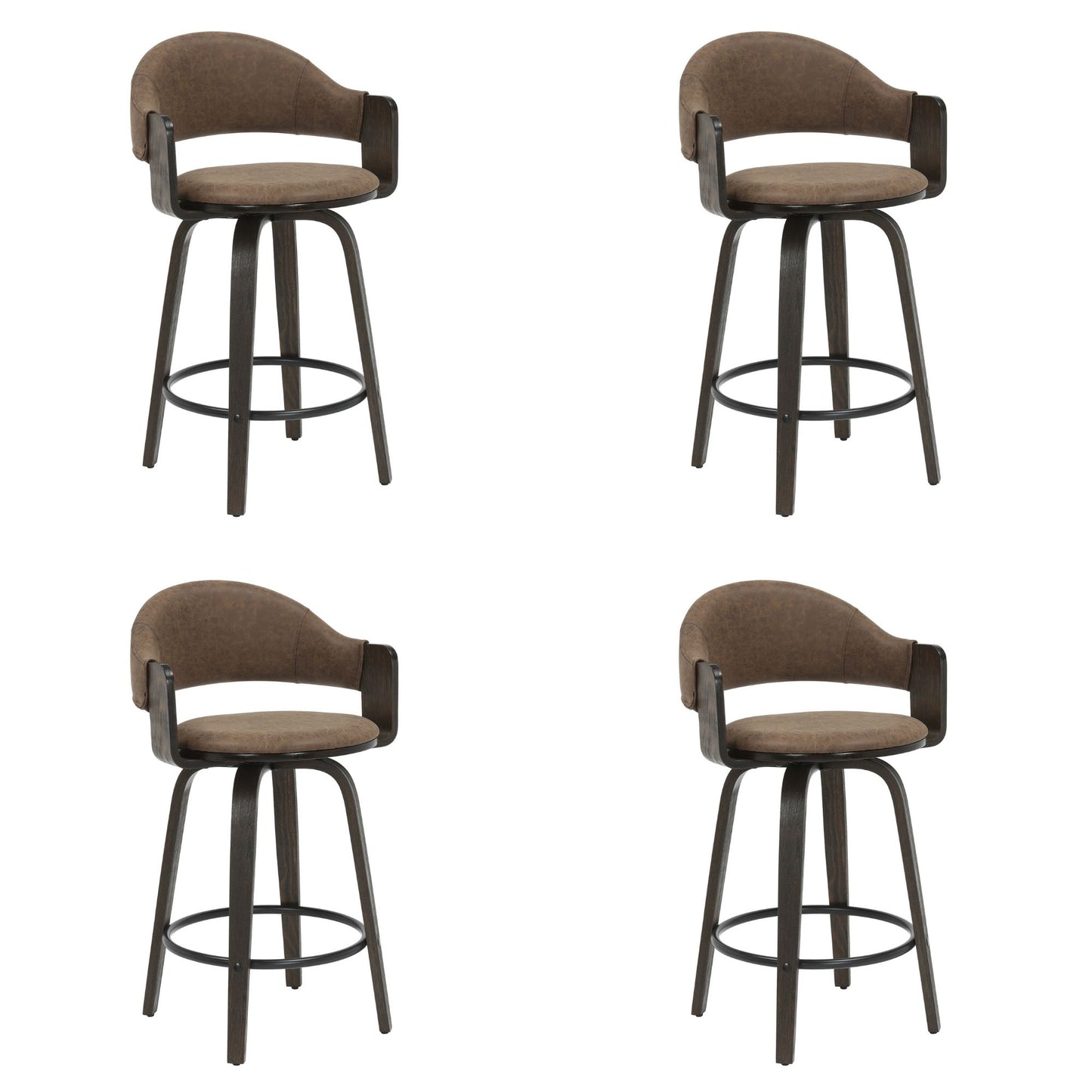 Daxton - Swivel Counter Height Round Back Wood Bar Stool With Faux Leather Seat